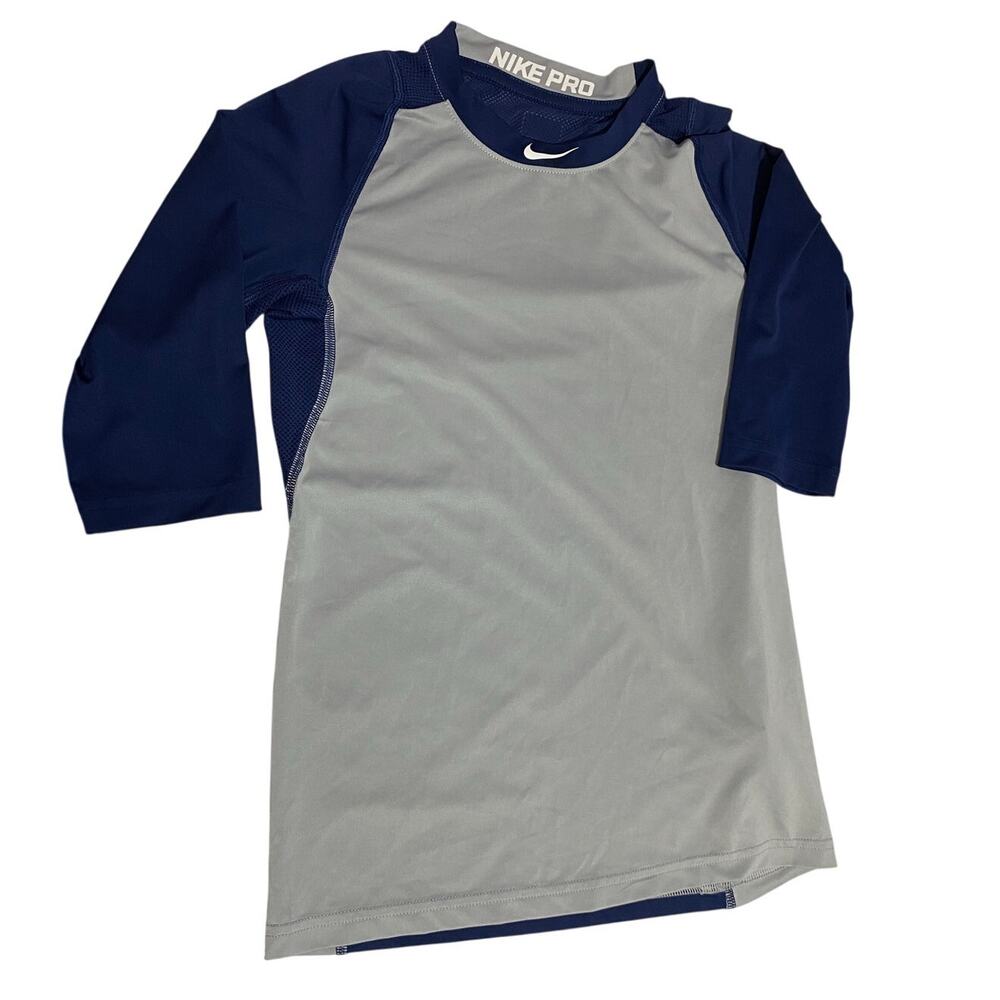 Nike Pro Blue Gray Quarter Sleeve Athletic Shirt Mens Size Medium Raglan